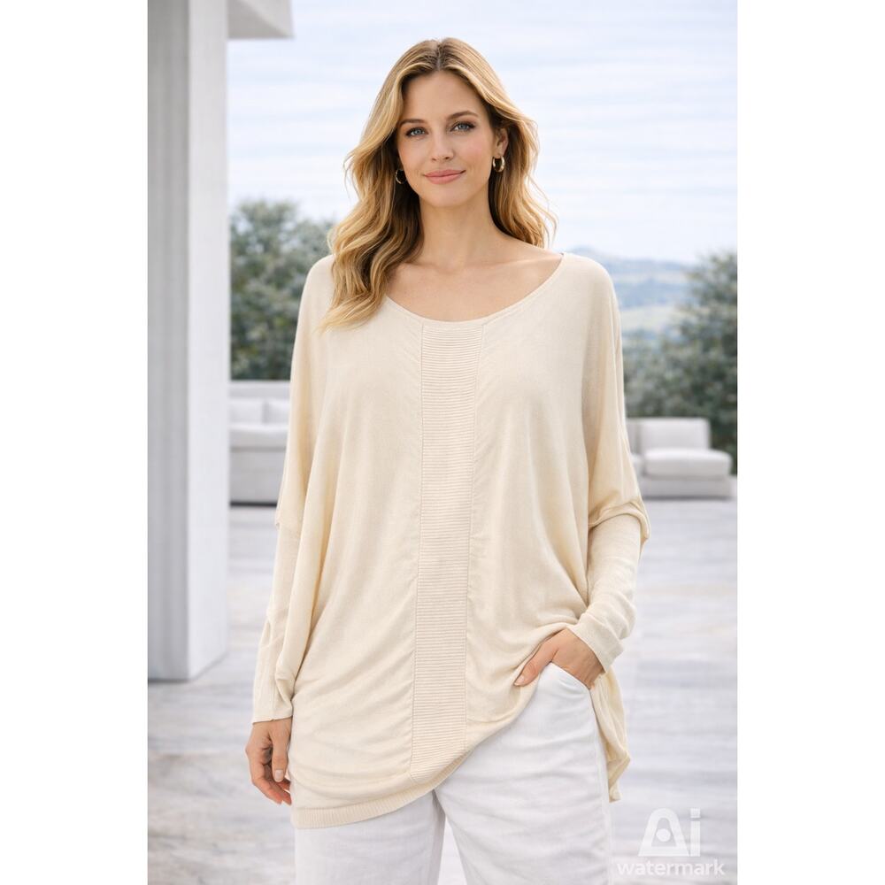 Sean‎ by Sean Combs Silk Blend Tunic Top One Size Cream Oversized Draped Luxe